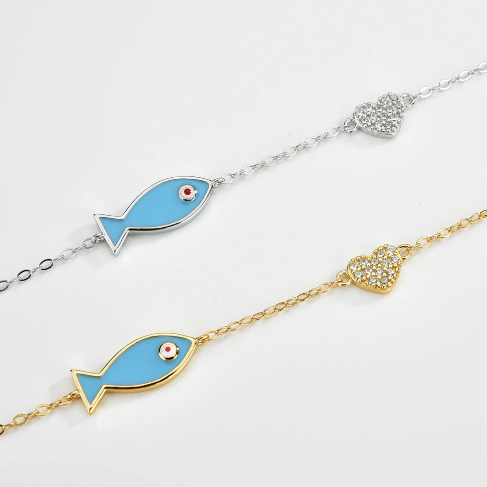 Blue Fish Heart Chain Bracelet