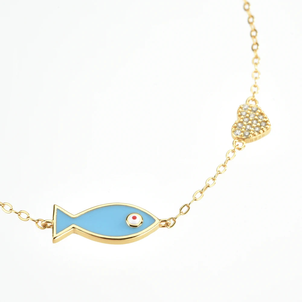 Blue Fish Heart Chain Bracelet