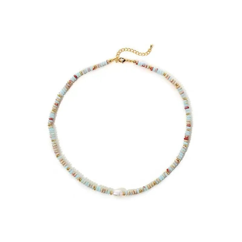 Natural Stone Bead's necklace with freshwater pearl
