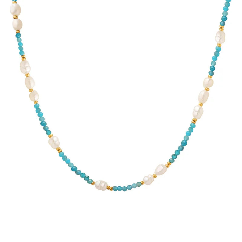 Natural Blue Stone With Fresh water Pearls