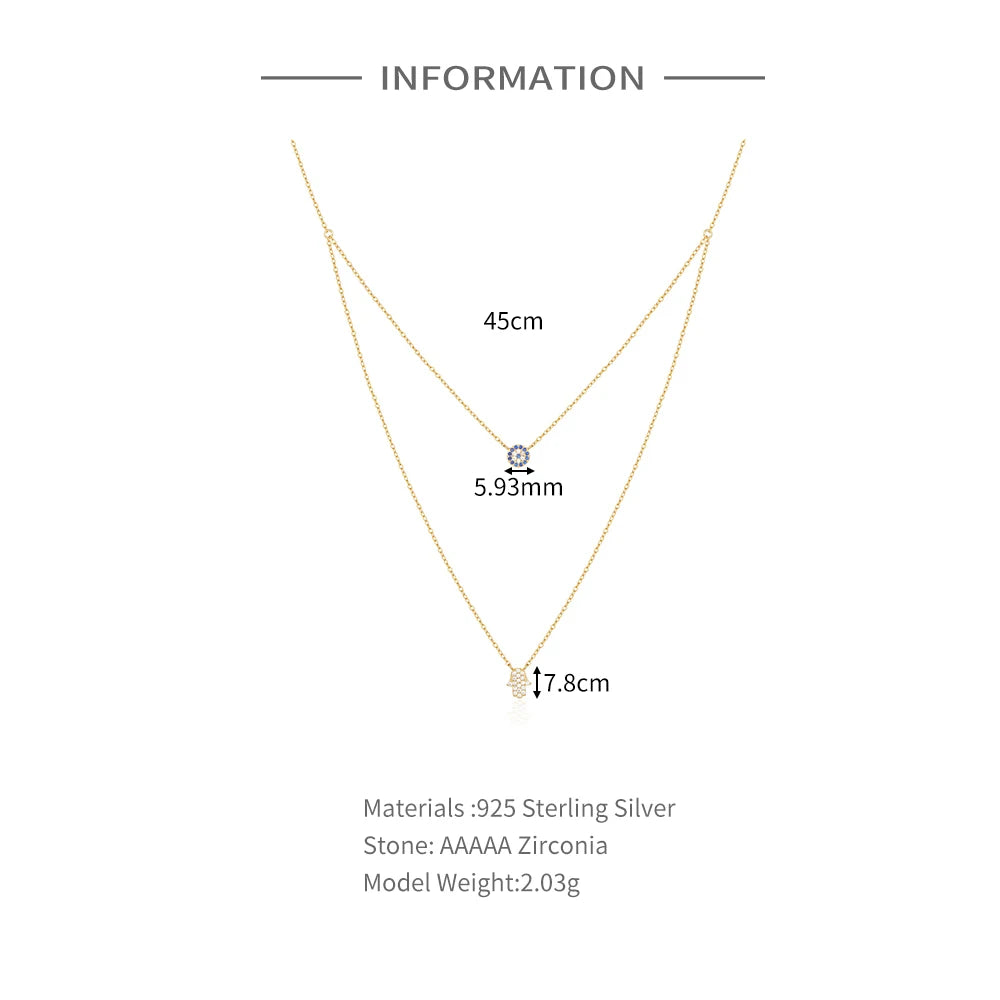 Double Chain Evil Eye - Palm Clavicle Necklace