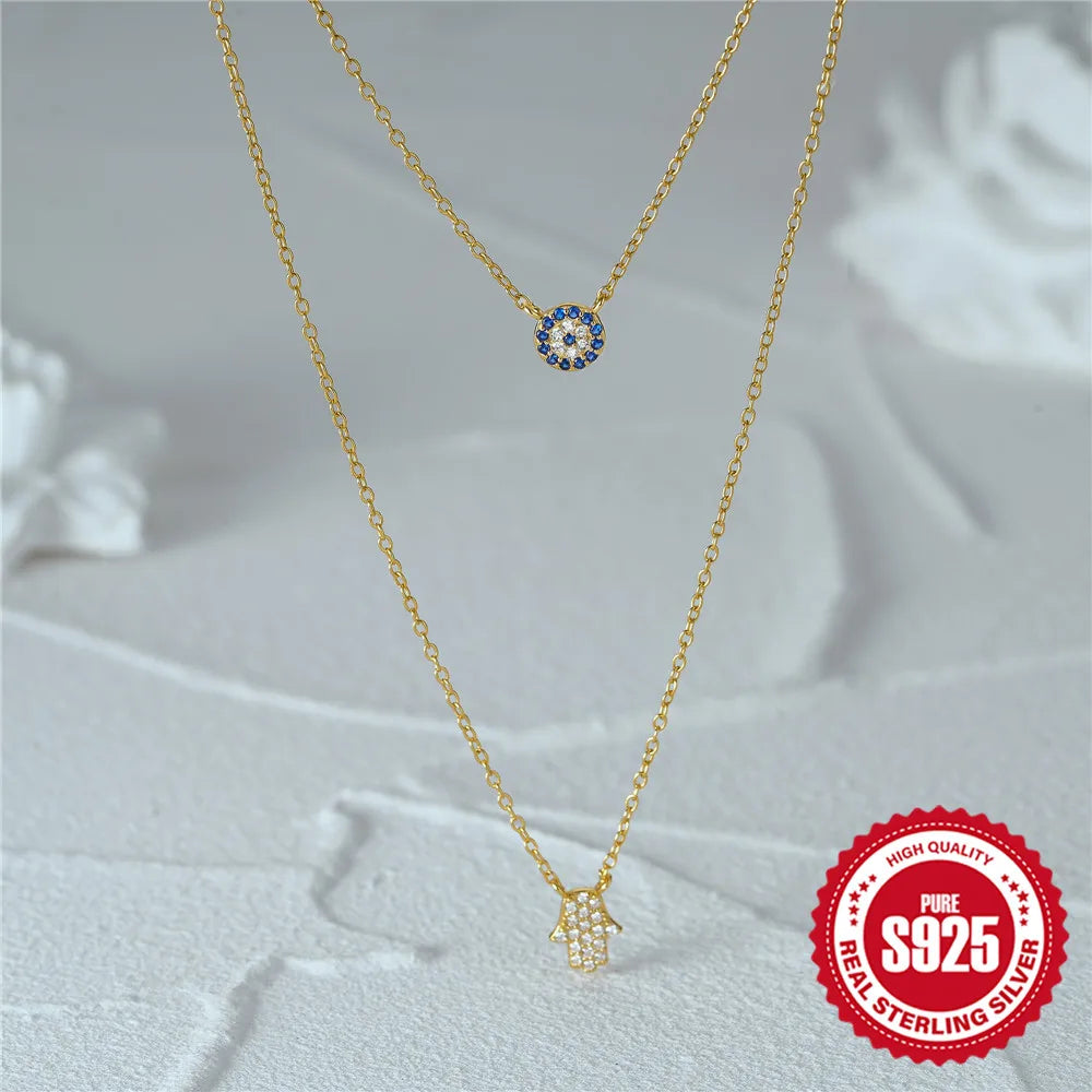 Double Chain Evil Eye - Palm Clavicle Necklace