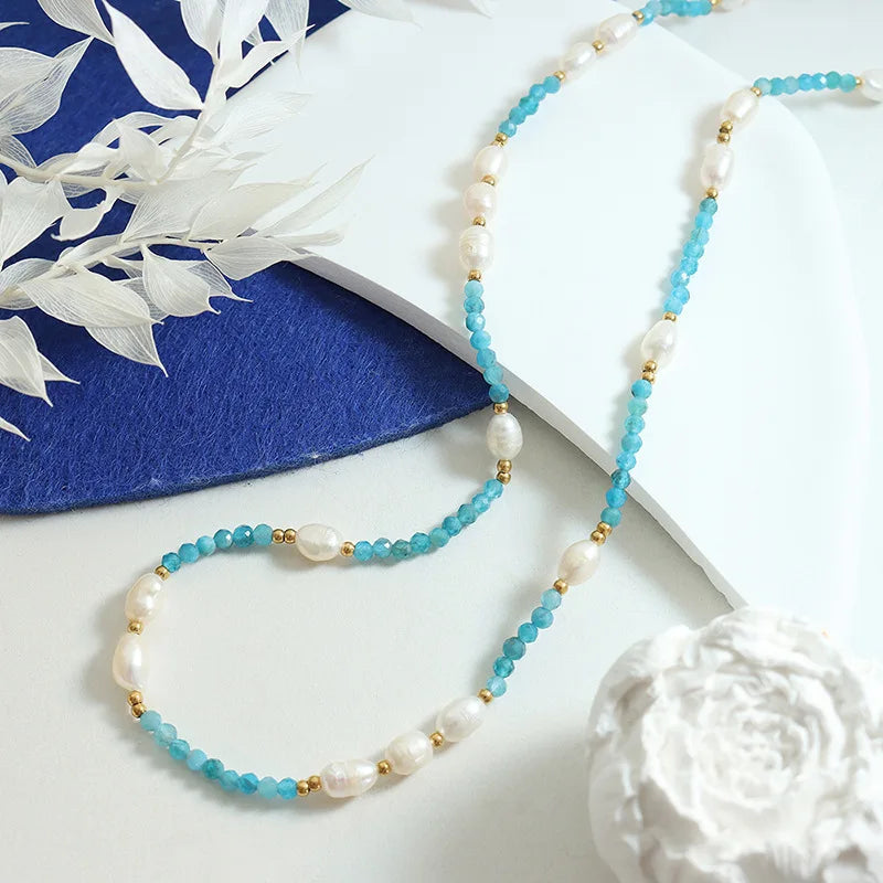 Natural Blue Stone With Fresh water Pearls