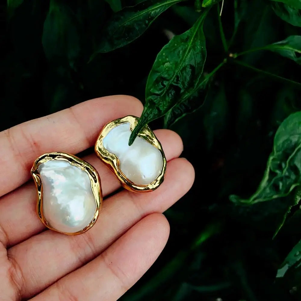 Keshi Baroque Pearl Gold Plated Stud Earrings