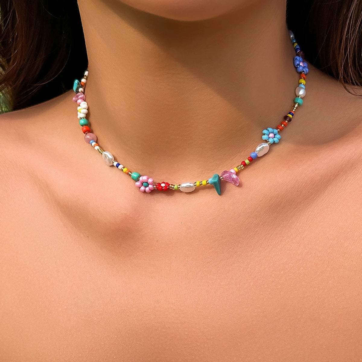 Multicolor Handwoven Beaded Flower Choker