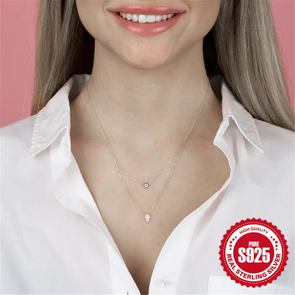 Double Chain Evil Eye - Palm Clavicle Necklace