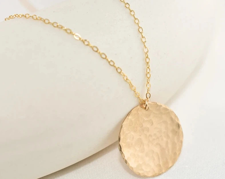 Gold Filled Hammered Disk Necklace