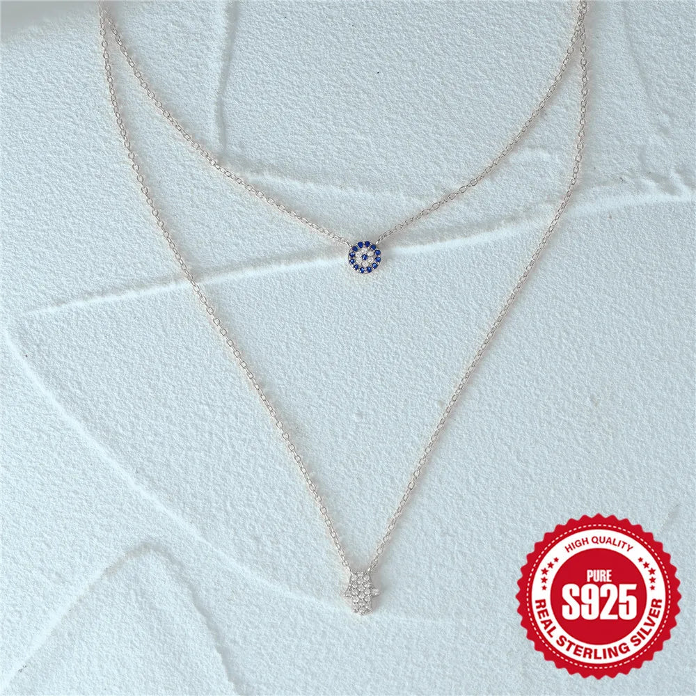 Double Chain Evil Eye - Palm Clavicle Necklace