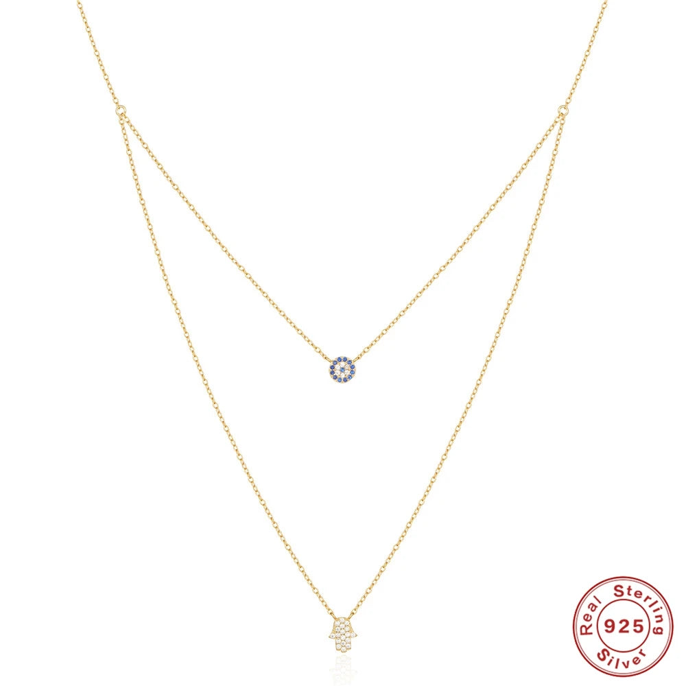 Double Chain Evil Eye - Palm Clavicle Necklace