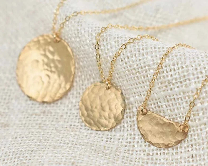 Gold Filled Hammered Disk Necklace