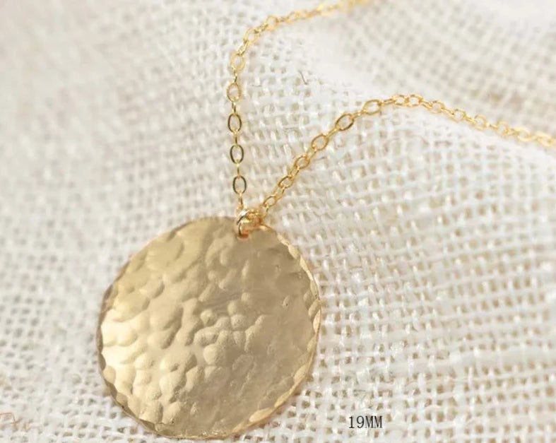 Gold Filled Hammered Disk Necklace