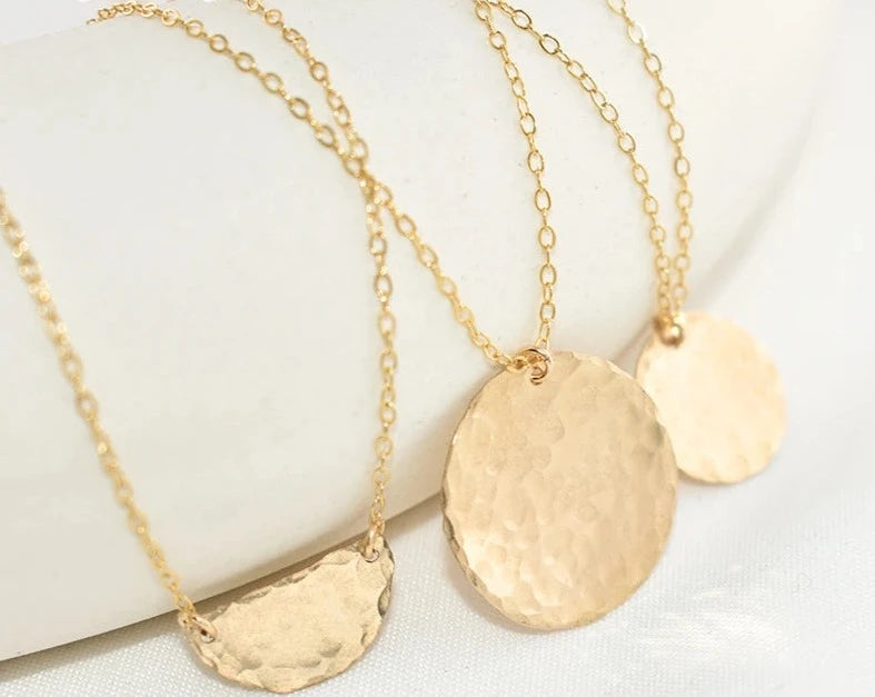 Gold Filled Hammered Disk Necklace