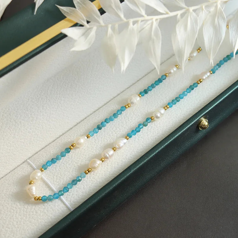 Natural Blue Stone With Fresh water Pearls