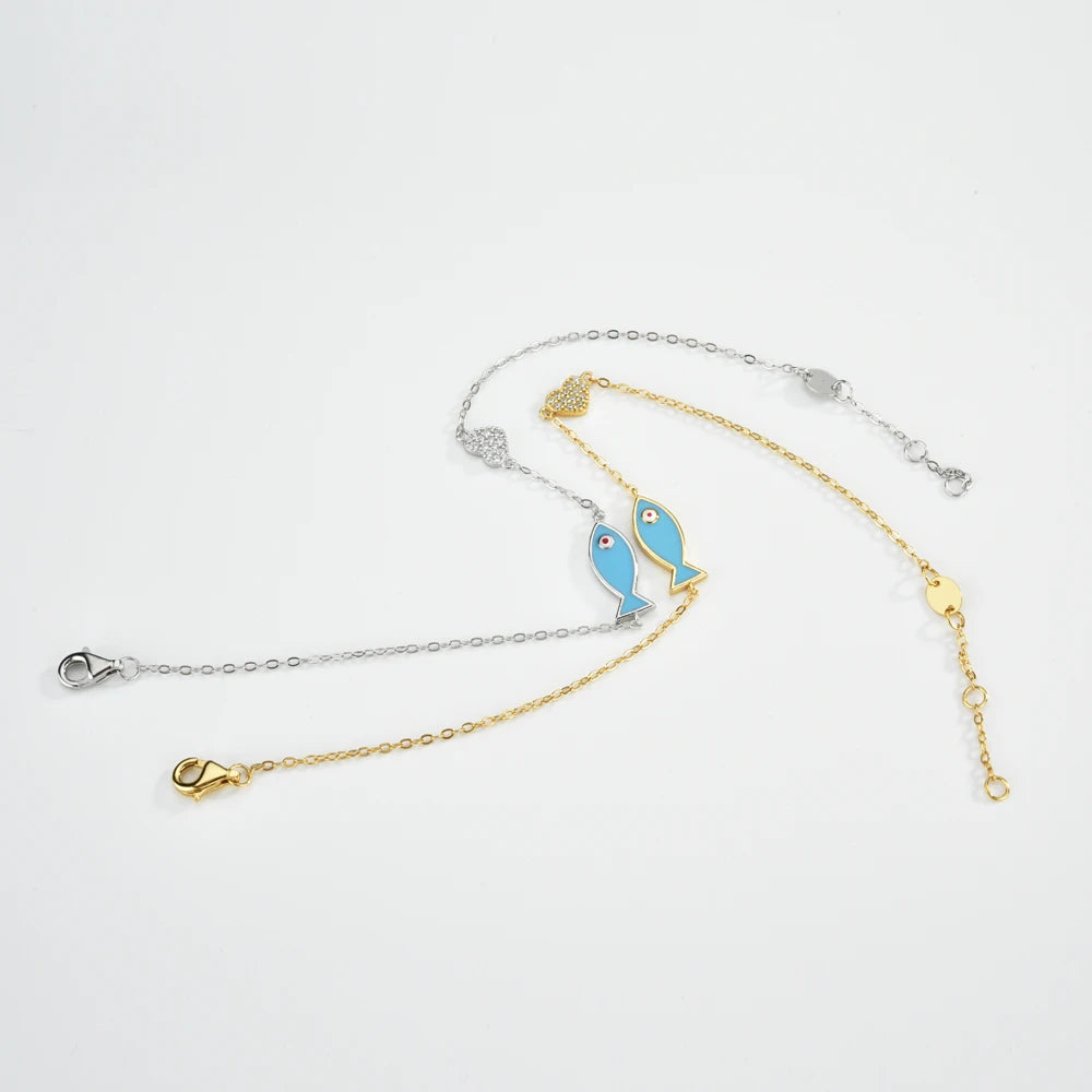 Blue Fish Heart Chain Bracelet