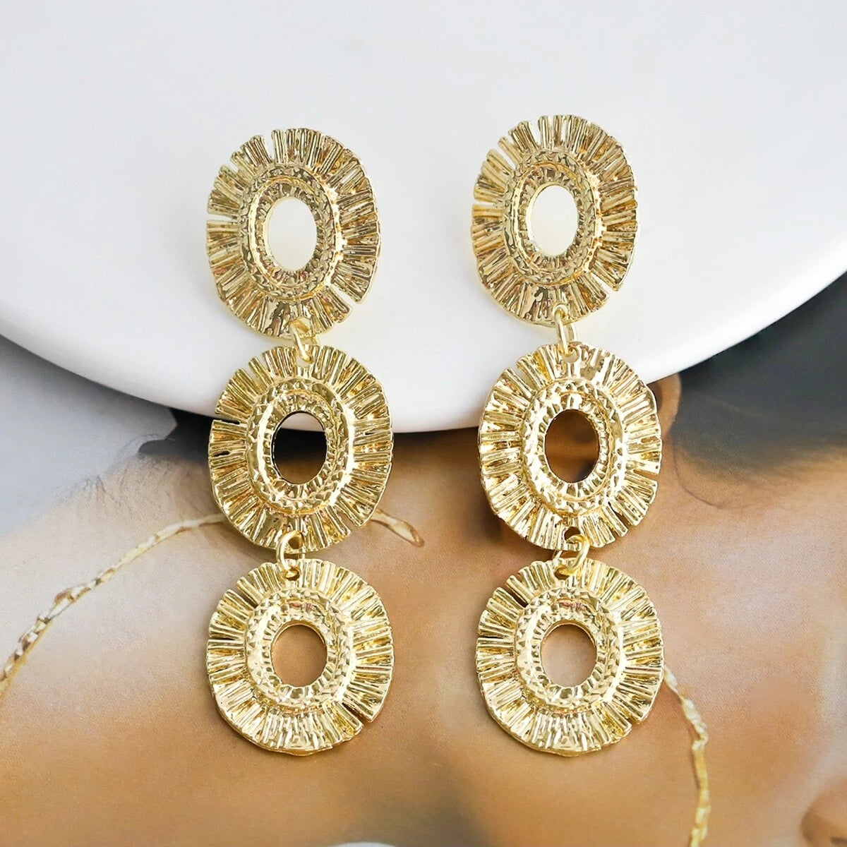 Hollow Flower Design Dangle Earrings - 14k Gold Plated
