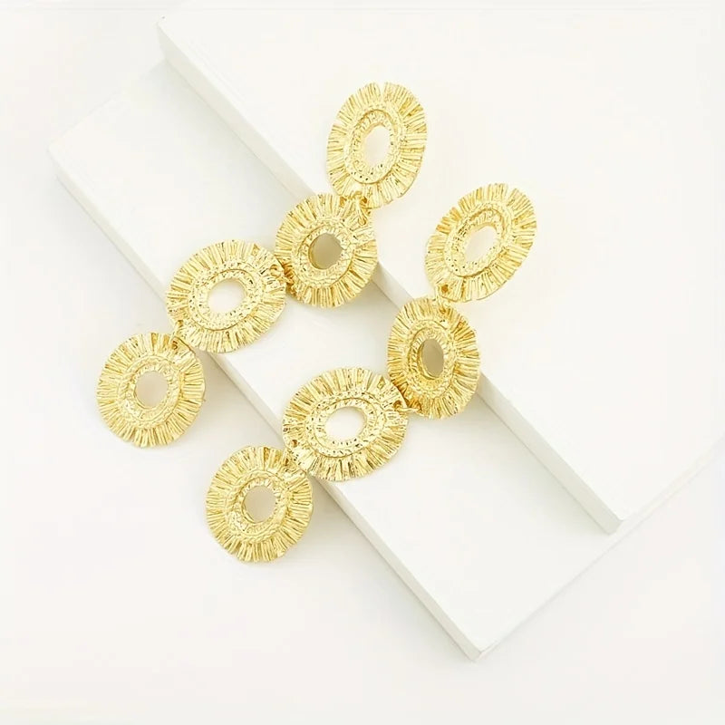 Hollow Flower Design Dangle Earrings - 14k Gold Plated
