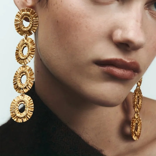 Hollow Flower Design Dangle Earrings - 14k Gold Plated