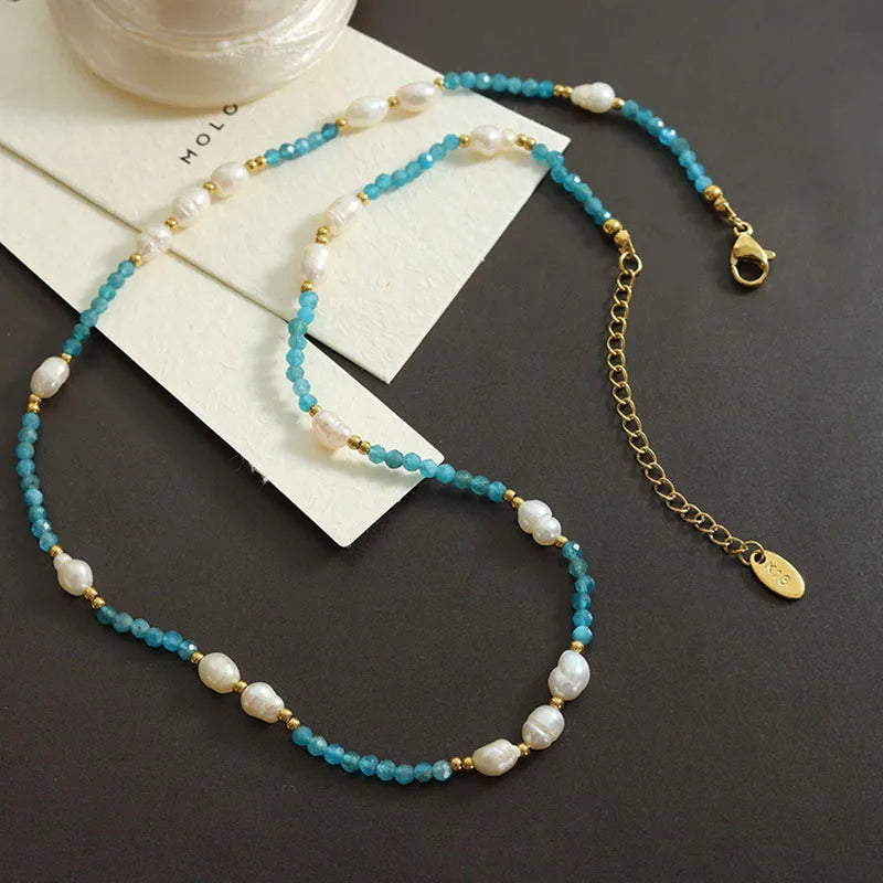 Natural Blue Stone With Fresh water Pearls
