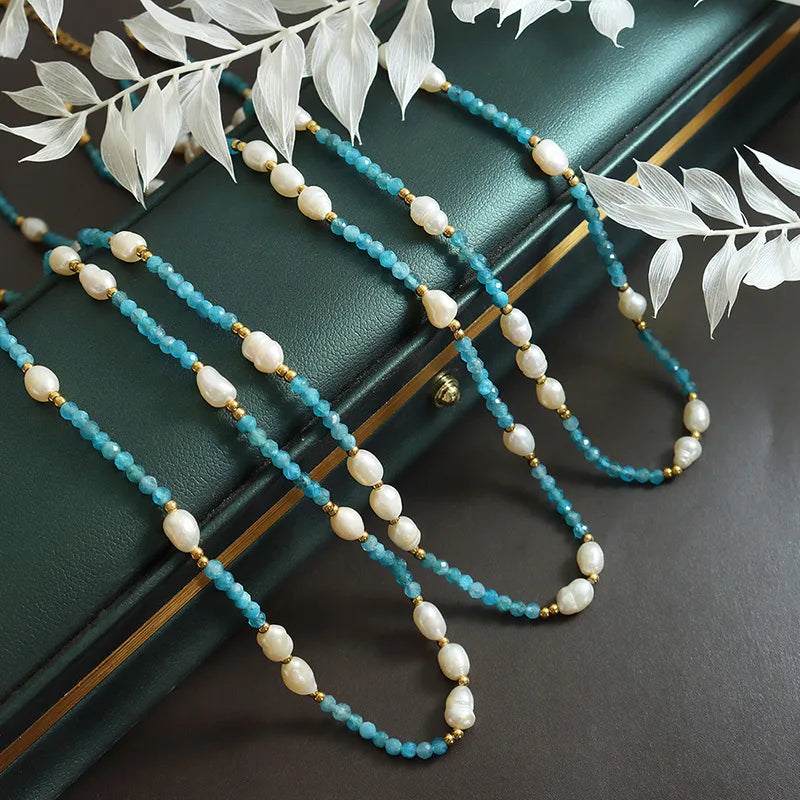Natural Blue Stone With Fresh water Pearls