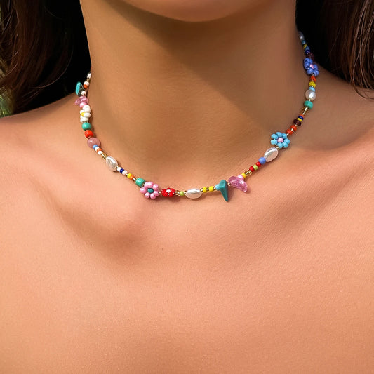 Multicolor Handwoven Beaded Flower Choker